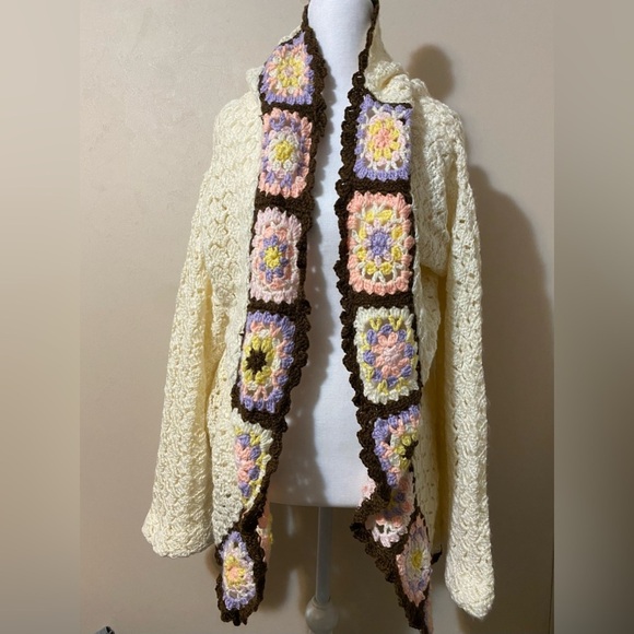 Sweaters - Granny Square Crochet Yarn Cardigan Jacket oversized hand knit